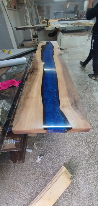 Live Edge Table, Epoxy Dining Table, Epoxy Resin Table, Custom 84” x 16” Walnut Blue Epoxy Table, River Dining Table, Order for Tracy W