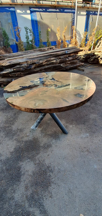 Round Dining Table, Epoxy Dining Table, Epoxy Resin Table, Custom 42” Diameter Round Table, Walnut Wood Table, Clear Epoxy Dining Table