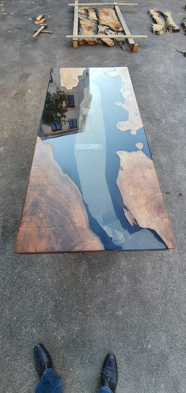 Epoxy Resin Table, Custom 56” x 24” Walnut Smoke Gray Table, Epoxy Dining Table, Live Edge Table, Clear Epoxy Table, Custom Order for Amy