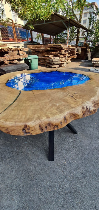 Round Dining Table, Custom Coffee Table, Epoxy Coffee Table, Custom 30" Oval Walnut Deep Blue Coffee Table, Live Edge Table, Order for VN