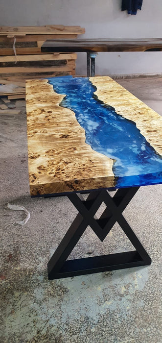 Epoxy Table, Epoxy Dining Table, Poplar Epoxy River Table, Custom 54” x 24” Poplar Blue Table, Epoxy Table, Custom Order for VN