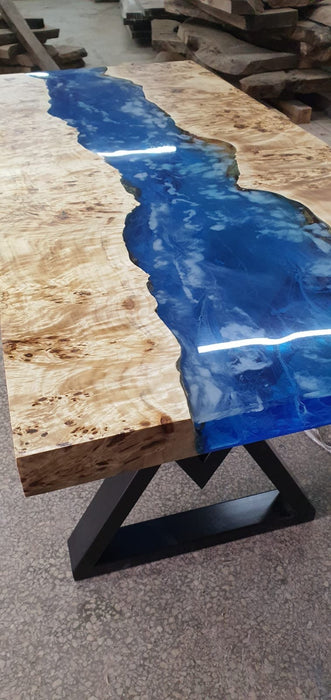 Epoxy Table, Epoxy Dining Table, Poplar Epoxy River Table, Custom 54” x 24” Poplar Blue Table, Epoxy Table, Custom Order for VN