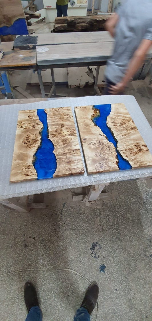 Poplar Table, Live Edge Table, Custom 23”x 16” Poplar Blue River Table, Bedside Nightstand Table, River Table, Custom Order for VN