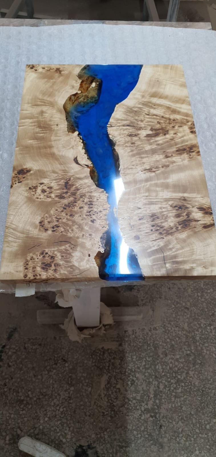 Poplar Table, Live Edge Table, Custom 23”x 16” Poplar Blue River Table, Bedside Nightstand Table, River Table, Custom Order for VN