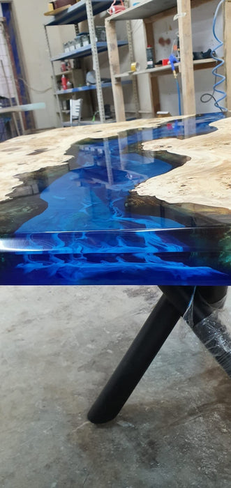 Live Edge Table, Epoxy Dining Table, Epoxy Resin Table, Custom 48” x 48” Poplar Wood Blue Epoxy Table, River Table, Custom Order for Paul