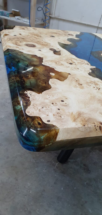 Live Edge Table, Epoxy Dining Table, Epoxy Resin Table, Custom 48” x 48” Poplar Wood Blue Epoxy Table, River Table, Custom Order for Paul