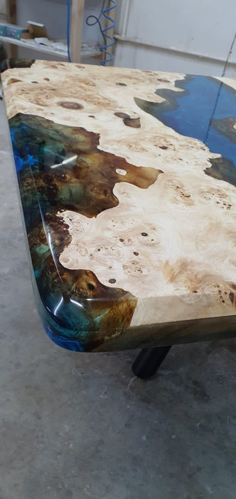 Live Edge Table, Epoxy Dining Table, Epoxy Resin Table, Custom 48” x 48” Poplar Wood Blue Epoxy Table, River Table, Custom Order for Paul