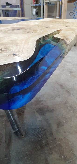 Live Edge Table, Epoxy Dining Table, Epoxy Resin Table, Custom 48” x 48” Poplar Wood Blue Epoxy Table, River Table, Custom Order for Paul