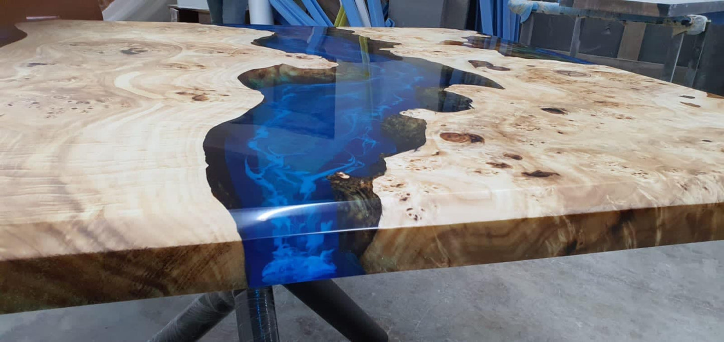 Live Edge Table, Epoxy Dining Table, Epoxy Resin Table, Custom 48” x 48” Poplar Wood Blue Epoxy Table, River Table, Custom Order for Paul