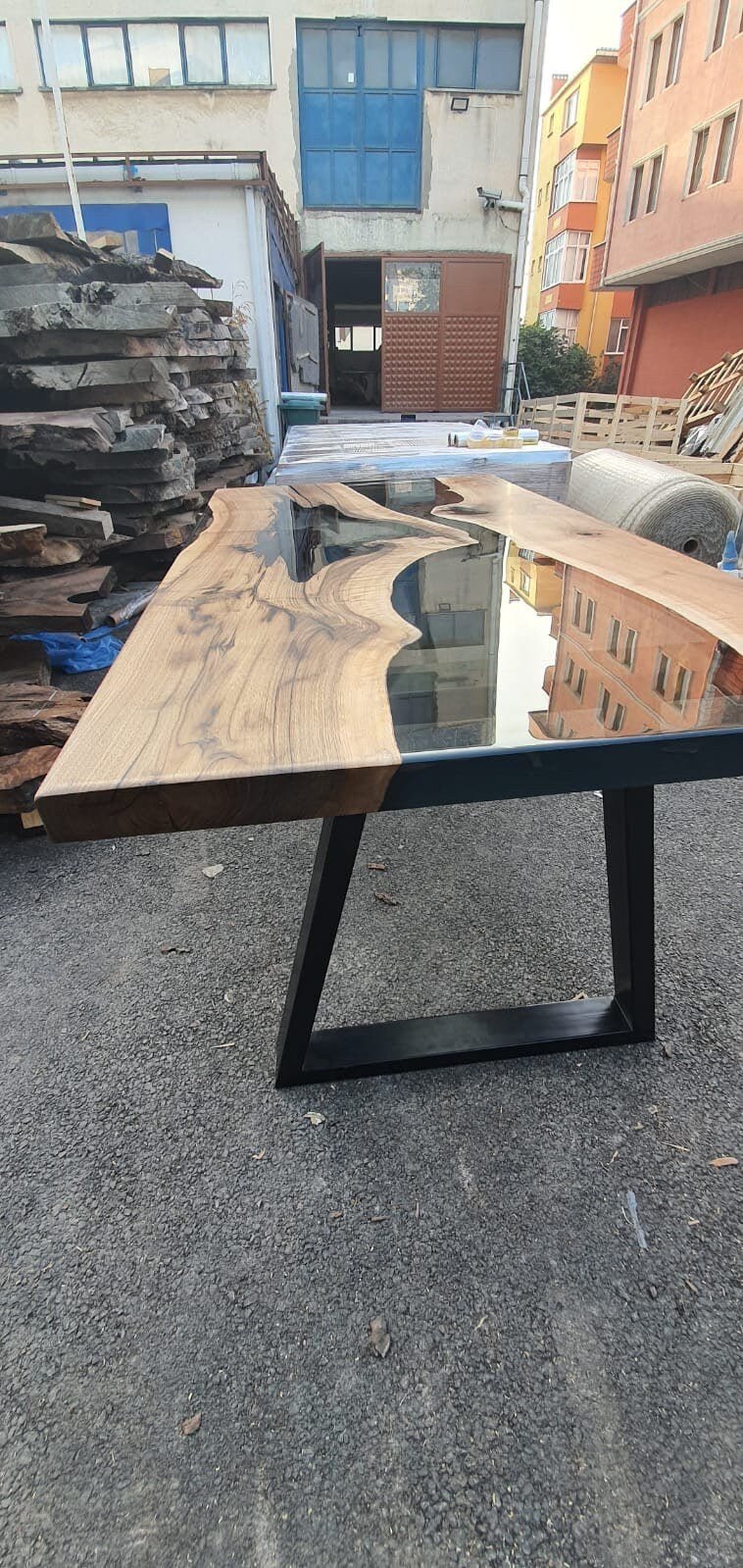 River Table, Live Edge Table, Epoxy Resin Table, Custom 72” x 36” Walnut Smoke Gray Table, Epoxy River Table, Resin Table Order for Scindia