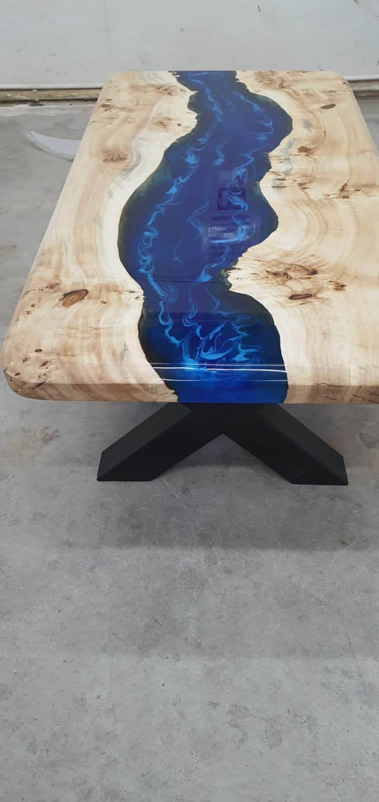 Handmade Epoxy Table, Epoxy Dining Table, Epoxy Resin Table, Custom 48” x 24” Poplar Wood Blue Epoxy Table, River Table, Order for Paul