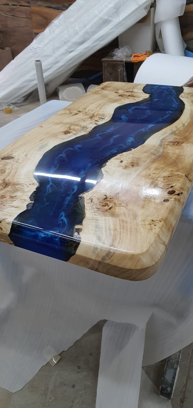 Handmade Epoxy Table, Epoxy Dining Table, Epoxy Resin Table, Custom 48” x 24” Poplar Wood Blue Epoxy Table, River Table, Order for Paul