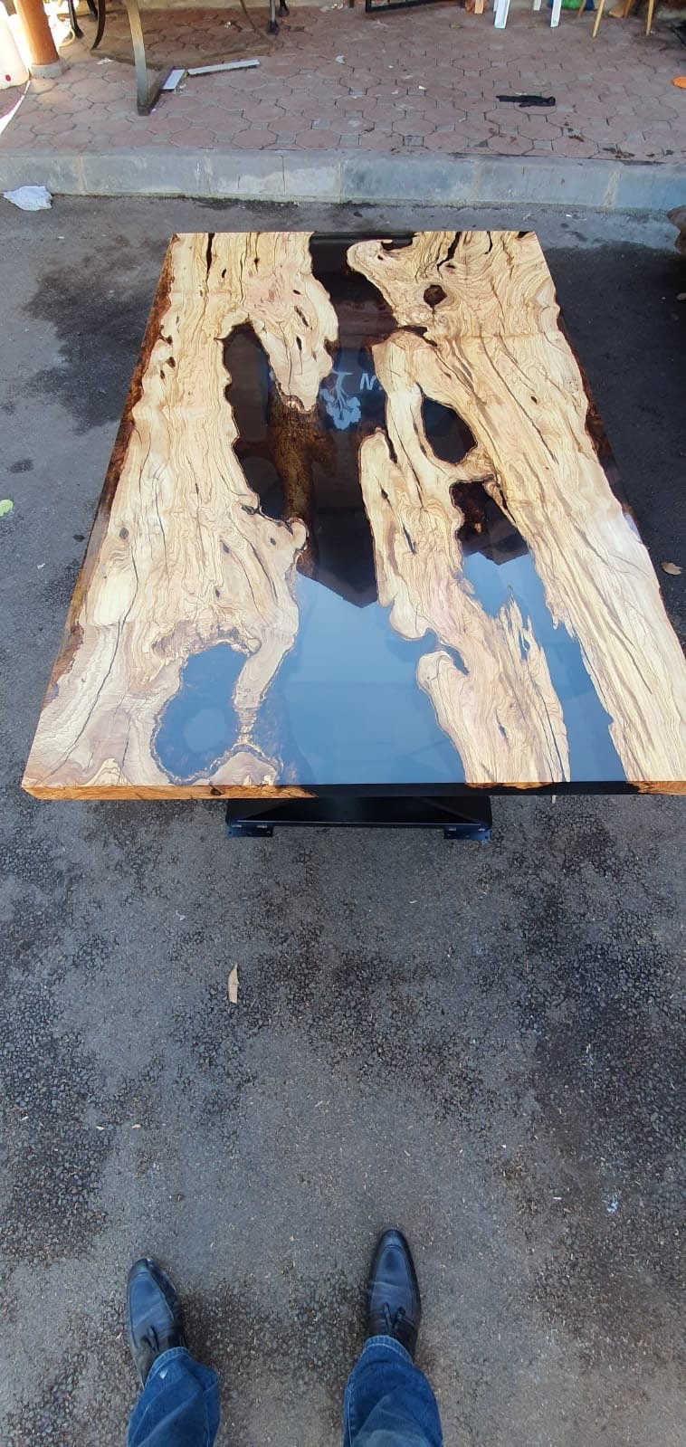 Olive Wood Table, Epoxy Dining Table, Epoxy Resin Table, Custom 60" x 36"  Wood Table, Smokey Gray Epoxy Table, Custom Order for Meysa