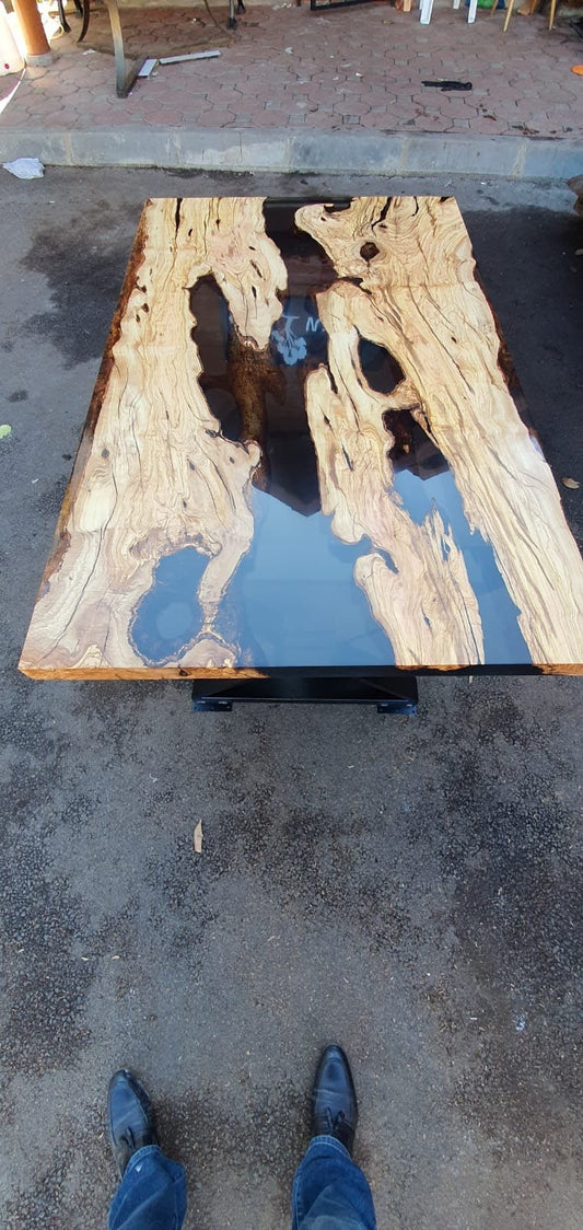 Olive Wood Table, Epoxy Dining Table, Epoxy Resin Table, Custom 60" x 36"  Wood Table, Smokey Gray Epoxy Table, Custom Order for Meysa