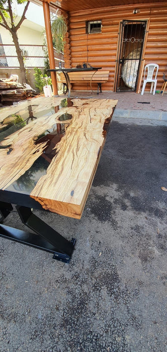 Olive Wood Table, Epoxy Dining Table, Epoxy Resin Table, Custom 60" x 36"  Wood Table, Smokey Gray Epoxy Table, Custom Order for Meysa