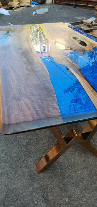 Walnut Dining Table, Epoxy Dining Table, Epoxy Resin Table, Custom 72” x 36” Walnut Metallic Blue, Epoxy River Dining Table Order for Samit