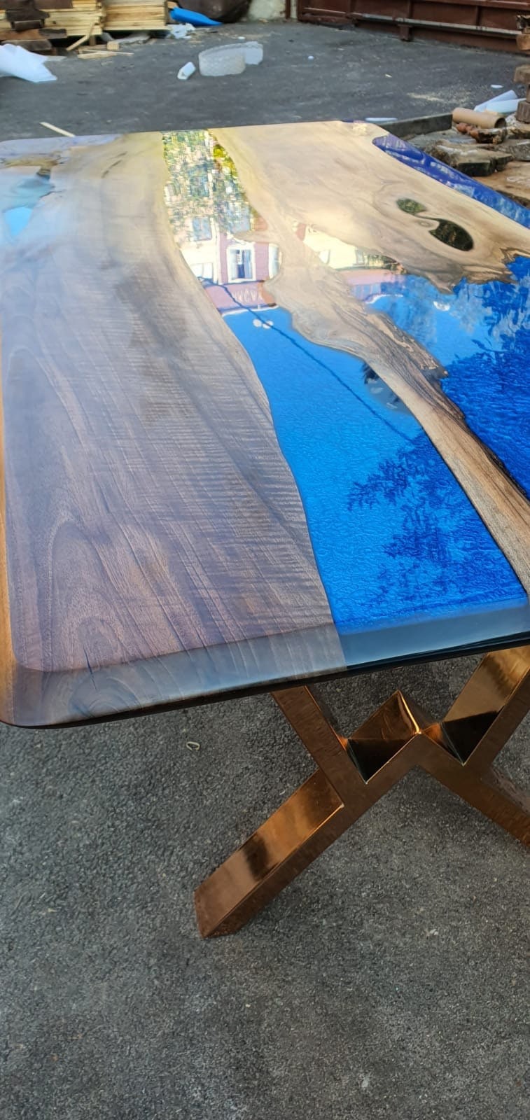 Walnut Dining Table, Epoxy Dining Table, Epoxy Resin Table, Custom 72” x 36” Walnut Metallic Blue, Epoxy River Dining Table Order for Samit