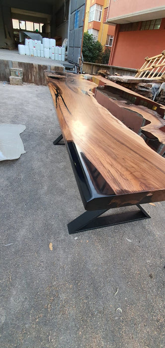 Walnut Dining Table, Custom 84” x 32” Walnut Black Table,  Epoxy Dining Table, River Table, Live Edge Table, Custom Order for Ashley