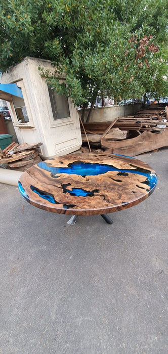 Round Dining Table, Epoxy Table, Epoxy Dining Table, Custom 62” Diameter Round Walnut Wood Blue Epoxy Dining Table, Custom Order for Lauren