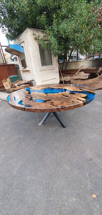 Round Dining Table, Epoxy Table, Epoxy Dining Table, Custom 62” Diameter Round Walnut Wood Blue Epoxy Dining Table, Custom Order for Lauren