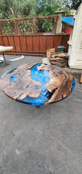 Round Dining Table, Epoxy Table, Epoxy Dining Table, Custom 62” Diameter Round Walnut Wood Blue Epoxy Dining Table, Custom Order for Lauren