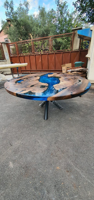 Round Dining Table, Epoxy Table, Epoxy Dining Table, Custom 62” Diameter Round Walnut Wood Blue Epoxy Dining Table, Custom Order for Lauren
