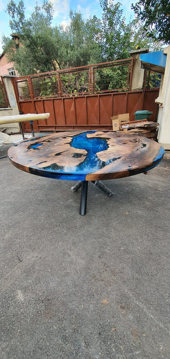 Round Dining Table, Epoxy Table, Epoxy Dining Table, Custom 62” Diameter Round Walnut Wood Blue Epoxy Dining Table, Custom Order for Lauren