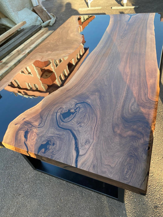 Black Resin Table, Epoxy Dining Table, Epoxy Resin Table, Custom 56” x 36”  Walnut Table, Black Epoxy River Dining Table for Troy