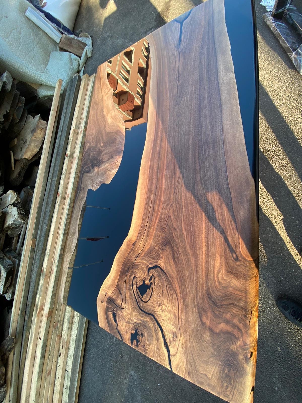 Black Resin Table, Epoxy Dining Table, Epoxy Resin Table, Custom 56” x 36”  Walnut Table, Black Epoxy River Dining Table for Troy