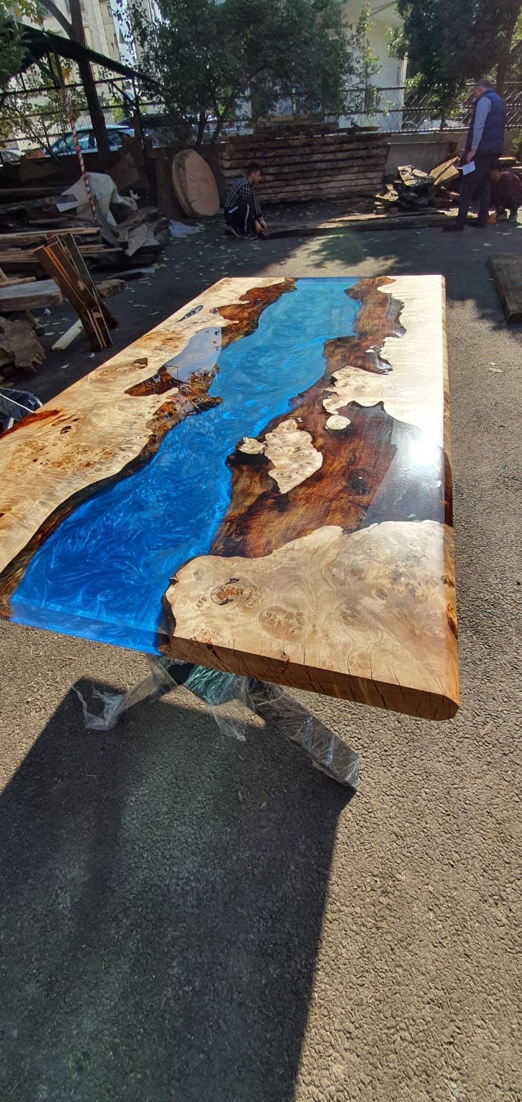 Handmade Dining Table, Epoxy Resin Table, Custom 60" x 30" Poplar Turquoise Blue Table, Epoxy River Table, Custom Order for Marie B