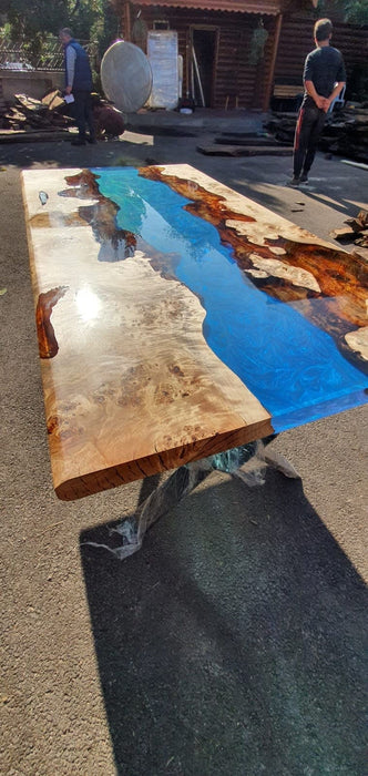 Handmade Dining Table, Epoxy Resin Table, Custom 60" x 30" Poplar Turquoise Blue Table, Epoxy River Table, Custom Order for Marie B