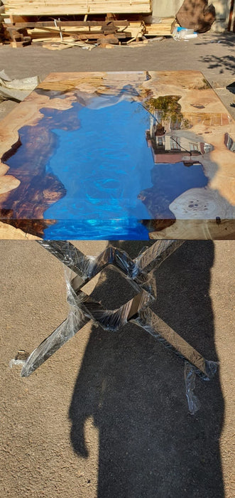 Handmade Dining Table, Epoxy Resin Table, Custom 60" x 30" Poplar Turquoise Blue Table, Epoxy River Table, Custom Order for Marie B