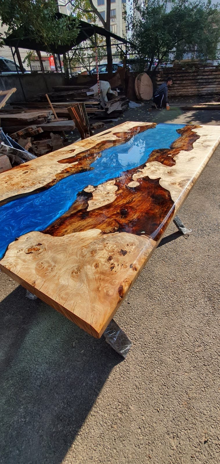 Handmade Dining Table, Epoxy Resin Table, Custom 60" x 30" Poplar Turquoise Blue Table, Epoxy River Table, Custom Order for Marie B