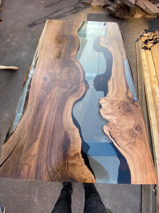 Walnut Dining Table, Epoxy Dining Table, Epoxy Resin Table, Custom 60" x 36" Walnut Table, River Table, Clear Epoxy Table, Order for Jenna K