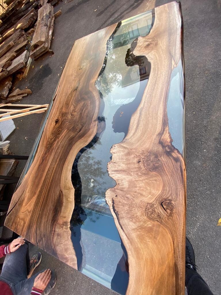 Walnut Dining Table, Epoxy Dining Table, Epoxy Resin Table, Custom 60" x 36" Walnut Table, River Table, Clear Epoxy Table, Order for Jenna K