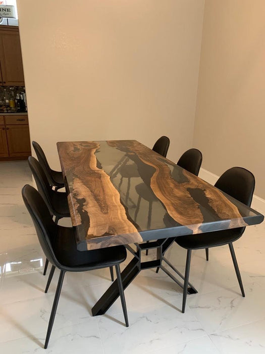 Live Edge Table, Epoxy Table, Epoxy Dining Table, Custom 84” x 36” Walnut Smokey Gray Table, Epoxy River Dining Table, Order for Sharon