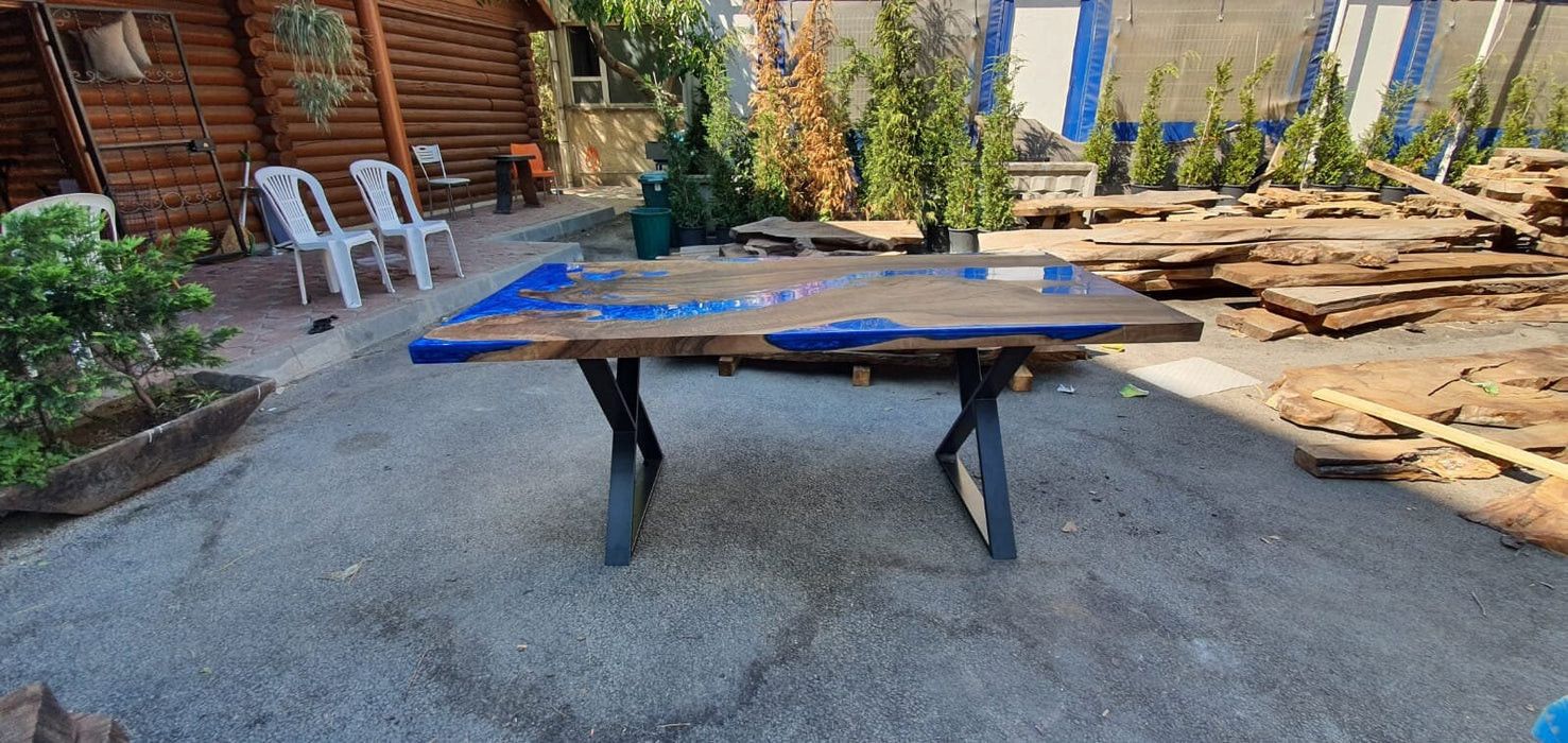 Epoxy Dining Table, Custom 80” x 38” Walnut Blue Table, Epoxy River Table, Live Edge Table, Epoxy Resin, Custom Order for Gloria