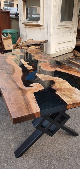 Walnut Dining Table, Custom 72" x 36" Walnut Black Epoxy River Table, River Table, Live Edge Table for Cassandra
