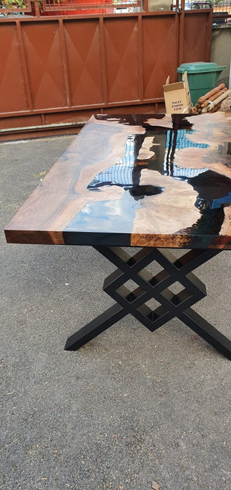 Walnut Dining Table, Custom 72" x 36" Walnut Black Epoxy River Table, River Table, Live Edge Table for Cassandra