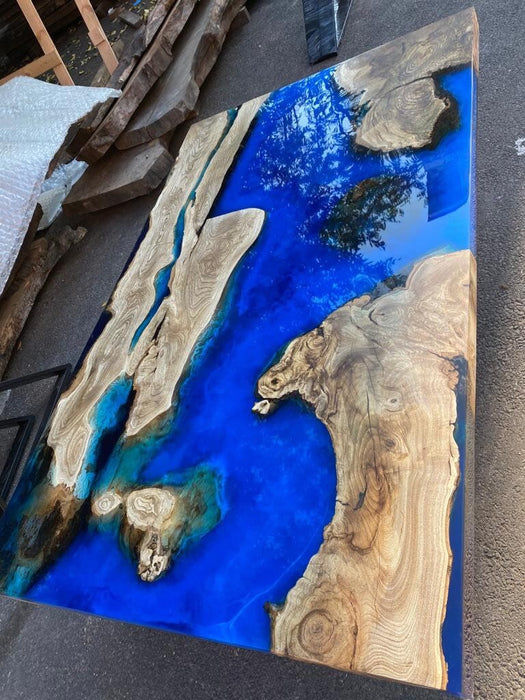 Epoxy Resin Table, Custom 60” x 36” Hackberry Wood Blue, Turquoise Table, Epoxy River Table, Live Edge Table, Custom Order for Kelly Tampa