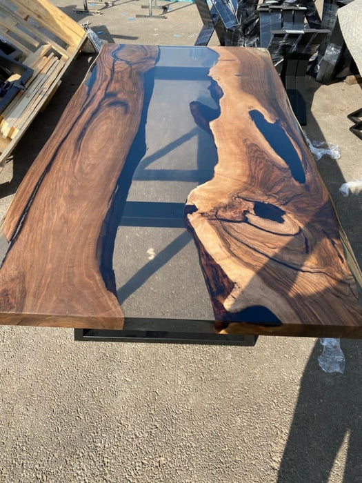 Walnut Dining Table, Epoxy Dining Table, Epoxy Resin Table, Custom 76” x 40” Walnut Smokey Gray Table, Epoxy River Table, Order for Justine