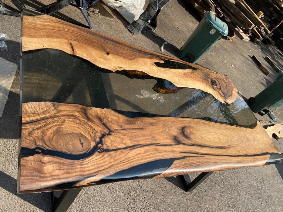 Walnut Dining Table, Epoxy Dining Table, Epoxy Resin Table, Custom 76” x 40” Walnut Smokey Gray Table, Epoxy River Table, Order for Justine