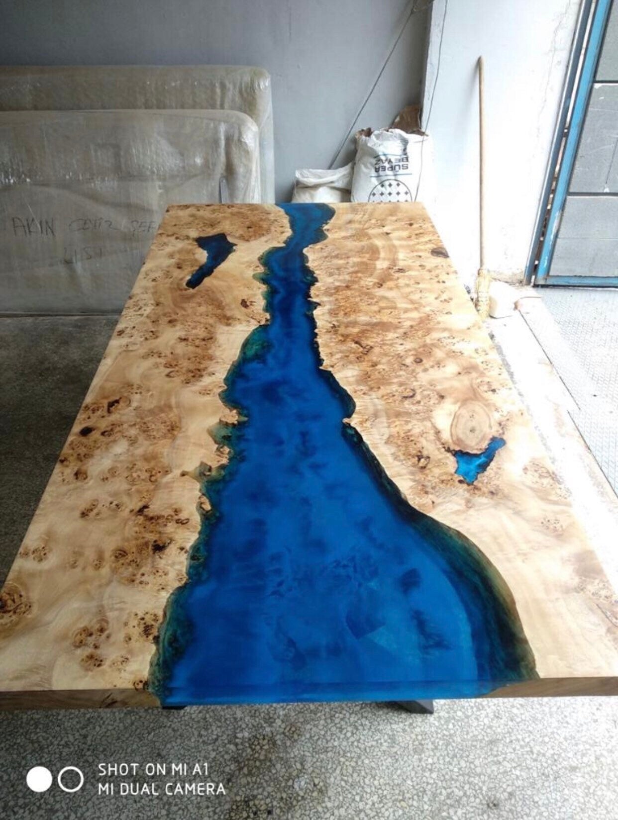 Blue Epoxy Table, Custom 80” x 40” Poplar Wood Blue River Table, River Epoxy Dining Table, Live Edge Table, Custom Order for Kimberly