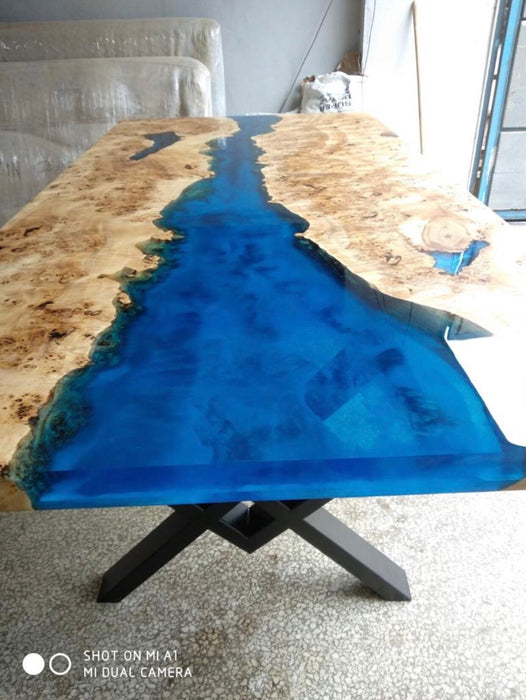 Blue Epoxy Table, Custom 80” x 40” Poplar Wood Blue River Table, River Epoxy Dining Table, Live Edge Table, Custom Order for Kimberly