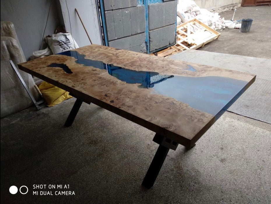 Blue Epoxy Table, Custom 80” x 40” Poplar Wood Blue River Table, River Epoxy Dining Table, Live Edge Table, Custom Order for Kimberly