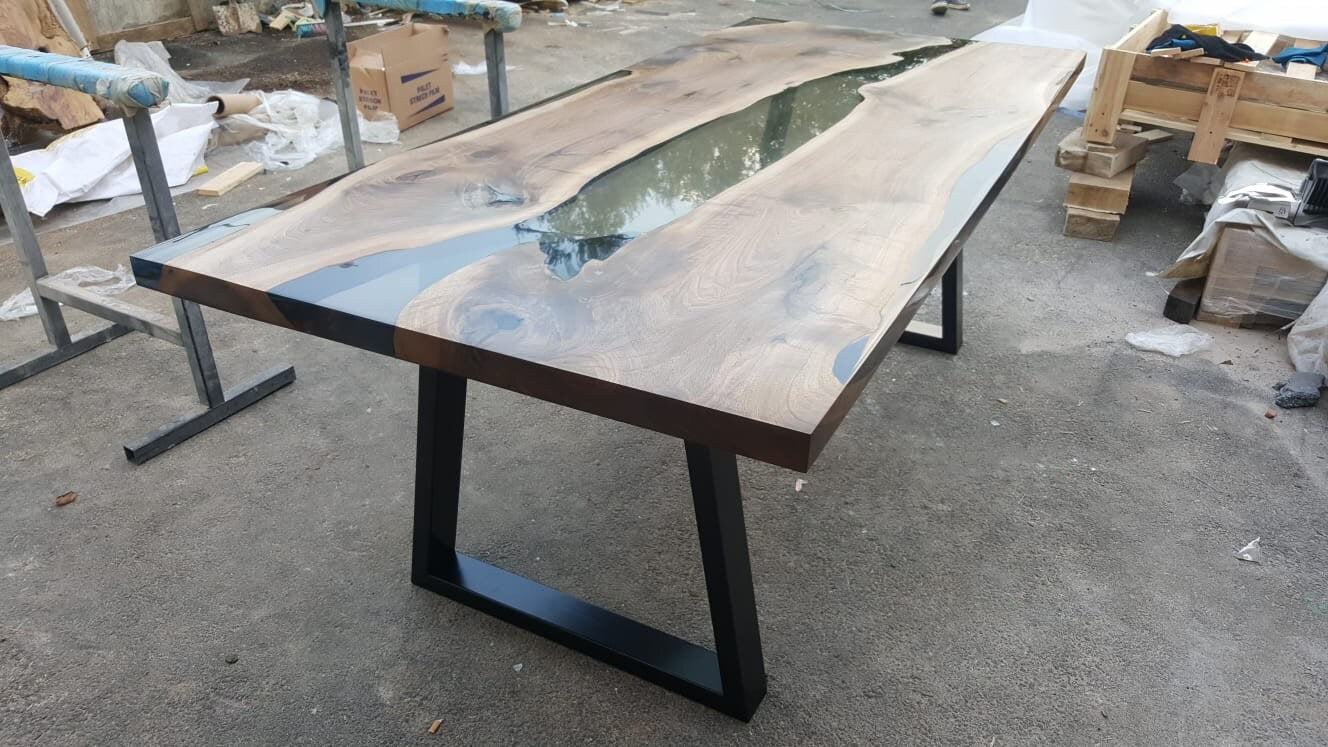 Live Edge Table, Epoxy Resin Table, Custom 84” x 36” Walnut Clear Epoxy Table, River Dining Table, Custom Order for Danae R