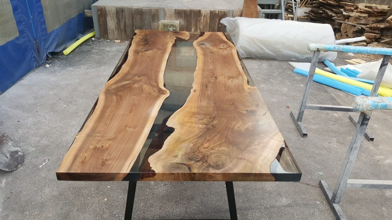 Live Edge Table, Epoxy Resin Table, Custom 84” x 36” Walnut Clear Epoxy Table, River Dining Table, Custom Order for Danae R