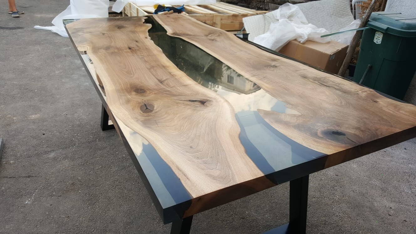 Live Edge Table, Epoxy Resin Table, Custom 84” x 36” Walnut Clear Epoxy Table, River Dining Table, Custom Order for Danae R