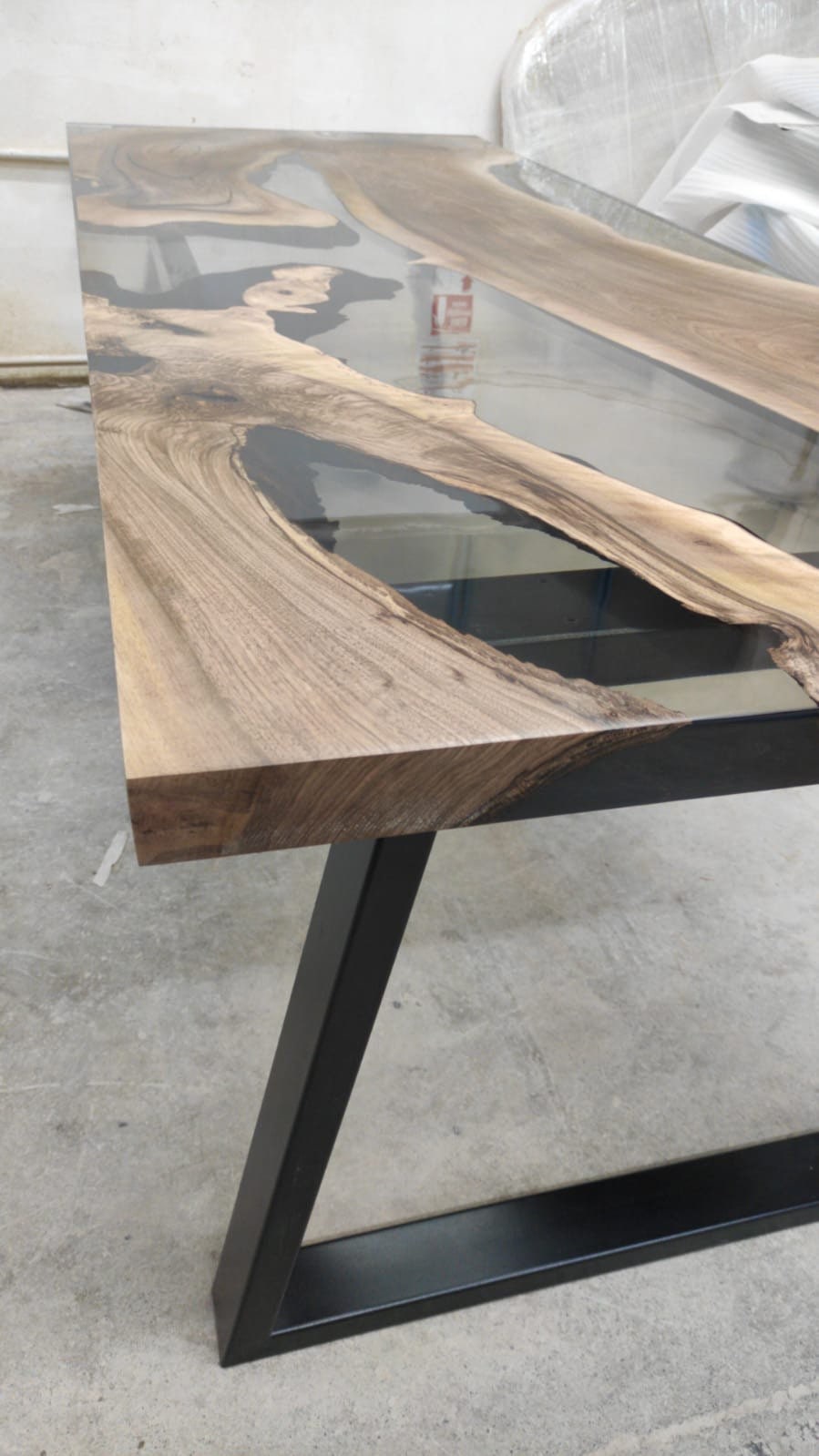 Walnut Dining Table, Clear Epoxy Table, Custom 90” x 35” Walnut Smokey Gray Table, Epoxy River Dining Table, Custom Order for Juan