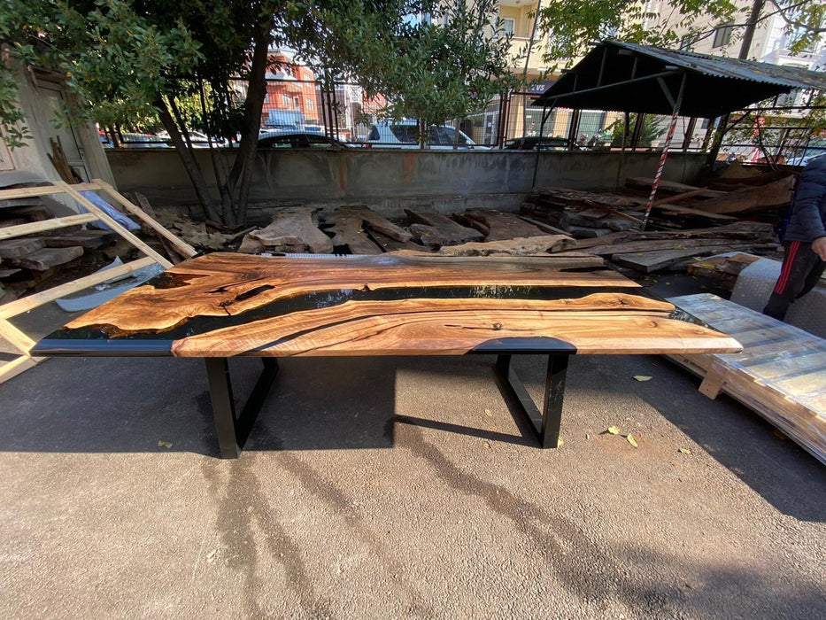 Epoxy Table, Epoxy Dining Table, Walnut Epoxy River Table, Custom 100” x 40” Walnut Black Epoxy River Table Order for Bryony